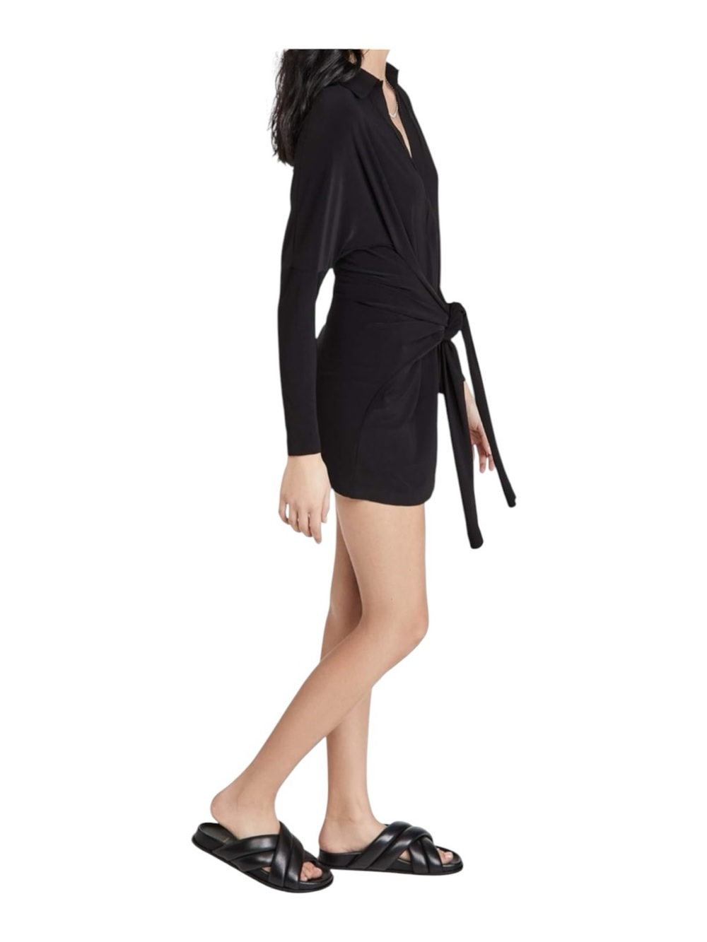 Norma Kamali Women's Mini Tie Front four arm Dress black travel 4 sleeve